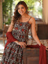 Black Pure Cotton Floral Printed Tiered Kurta Set